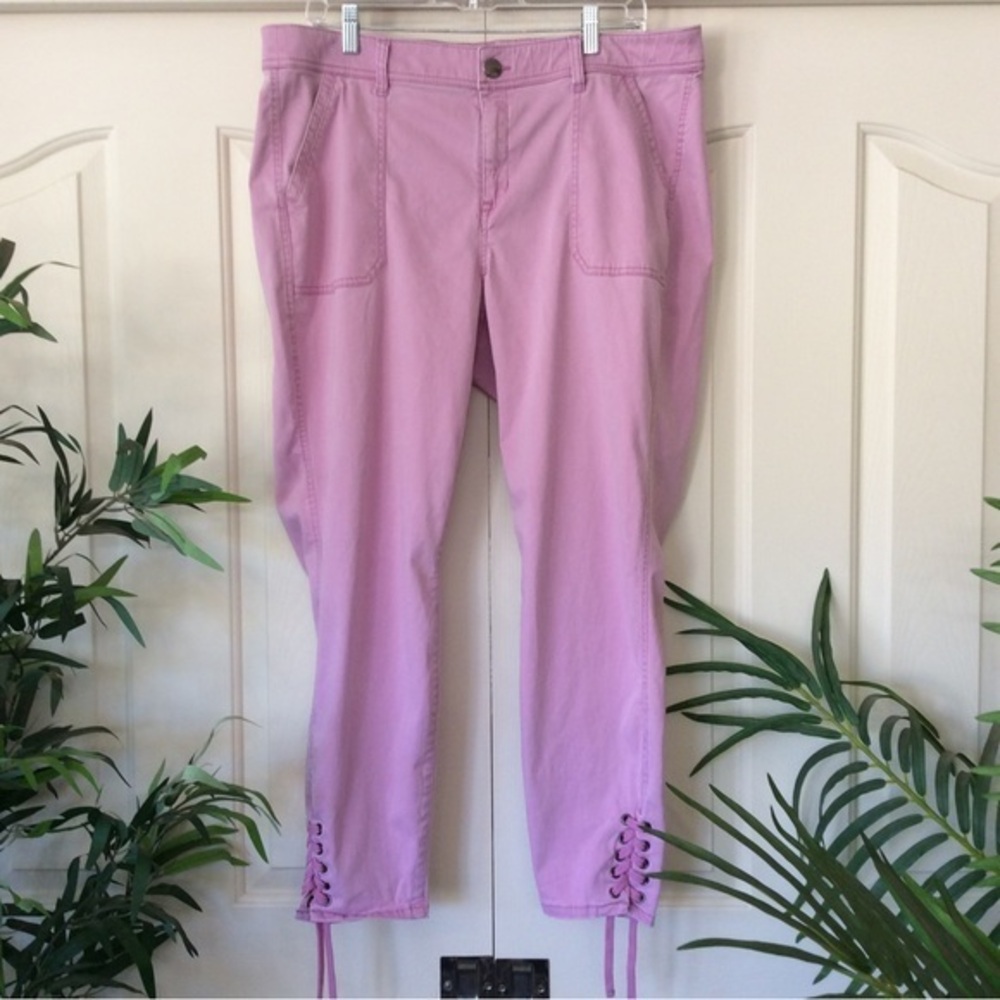 Lane Bryant 20 Lavender Purple Lace Up Hem Stretch Jeans Pants
